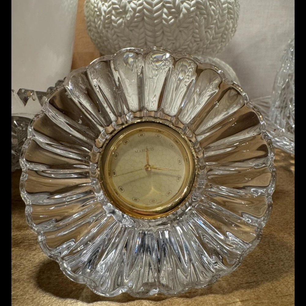 Marquis Waterford Clock Germany Crystal Works Art Nouveau Etched Mark